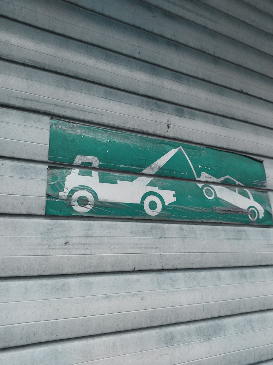a green and white sign on the side of a building